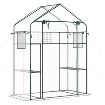 Walk-in Greenhouse, Portable Outdoor Garden Green House with Shelves & Trellis - Mini Plant Nursery for Vegetables, Flowers, Seedlings - Mesh Door & Windows Clear   Plastic