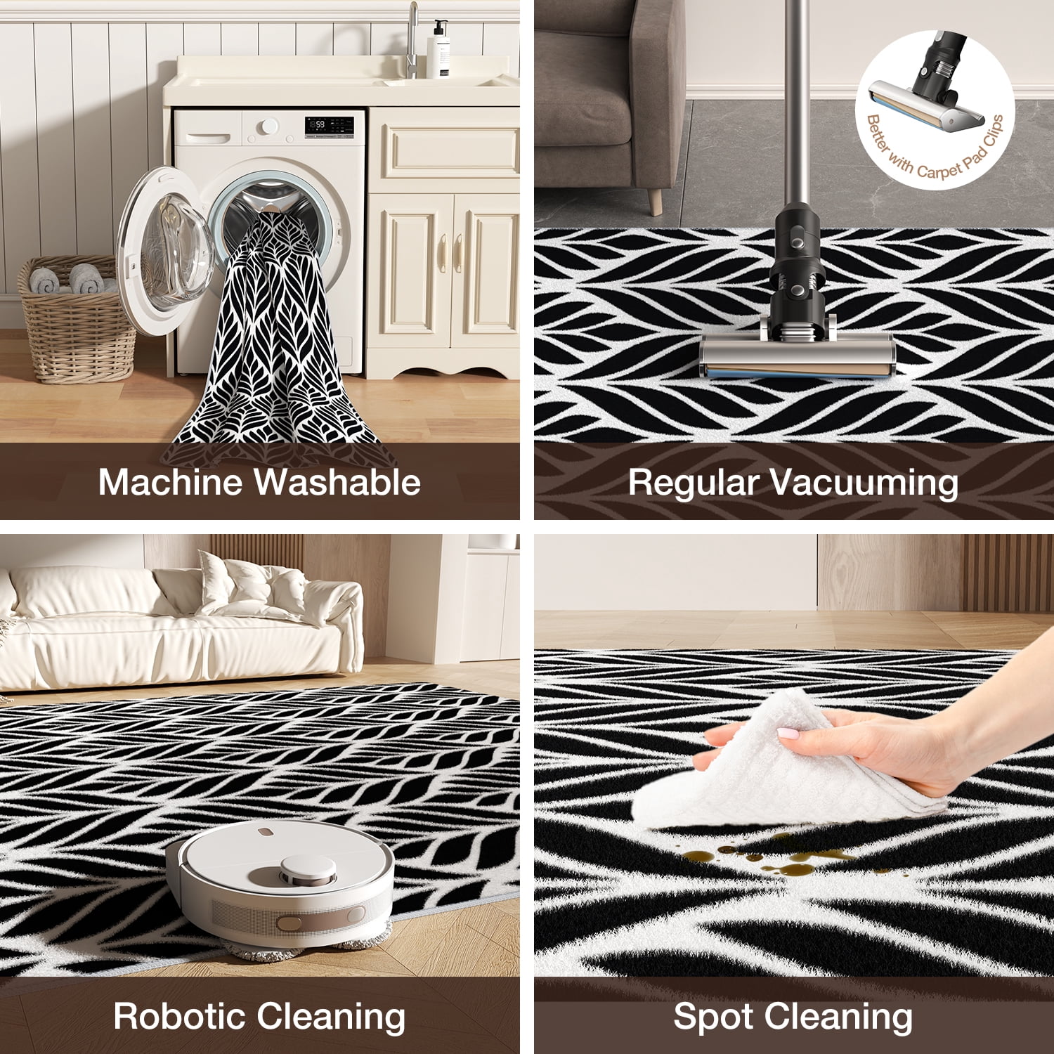 Curtilage 4'x6' Washable Area Rugs for Living Room, Non-Slip Abstract Indoor Rugs, Soft Low Pile Stain Resistant Carpet for Nursery, Entryway