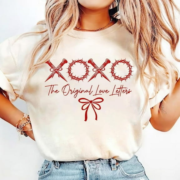 Jesus Is My Valentine T-Shirt, XOXO Christian Love Tee, Valentine Bow Faith Shirt, Original Love Letters Shirt, Preppy Christian Tee