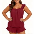 thumbnail image 2 of Womens Plus Size Solid Round Neck Home Clothing Sleeveless Top Elastic Waist Pocket Short Pants Pajama Set, 2 of 8