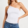 thumbnail image 5 of Women's One Shoulder Tops Thin Strap Tank Top Slimming Going Out Summer Camisole Trency Built in Bra Undershirts White S, 5 of 7