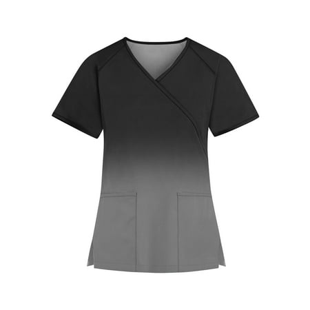 

HIMIWAY Summer Hot Shirts for Women Women s Fashion V-neck Printed Short Sleeve Workwear With Pockets Tops