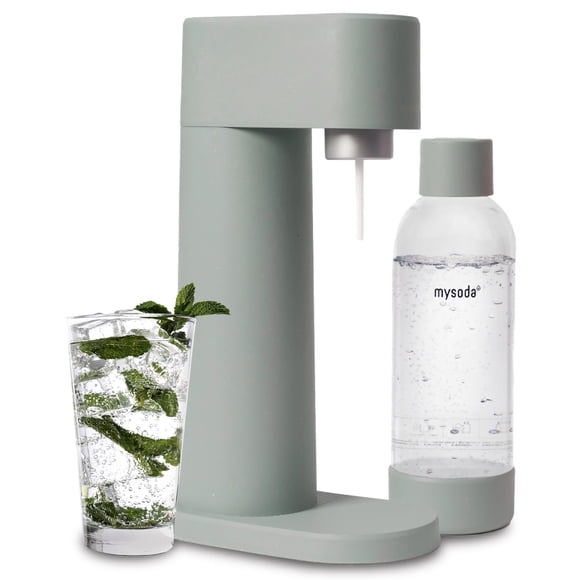 Mysoda Woody Máquina para hacer agua con gas - Máquina silenciosa para hacer agua carbonatada hecha de compuesto de madera renovable y botella de agua de 1 litro - Sin cilindro de CO2 - Máquina para h