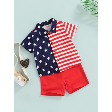 4th Of July American Flag Outfit For Boys - Baseball Jersey & Shorts Set For Kids 2-14 Years