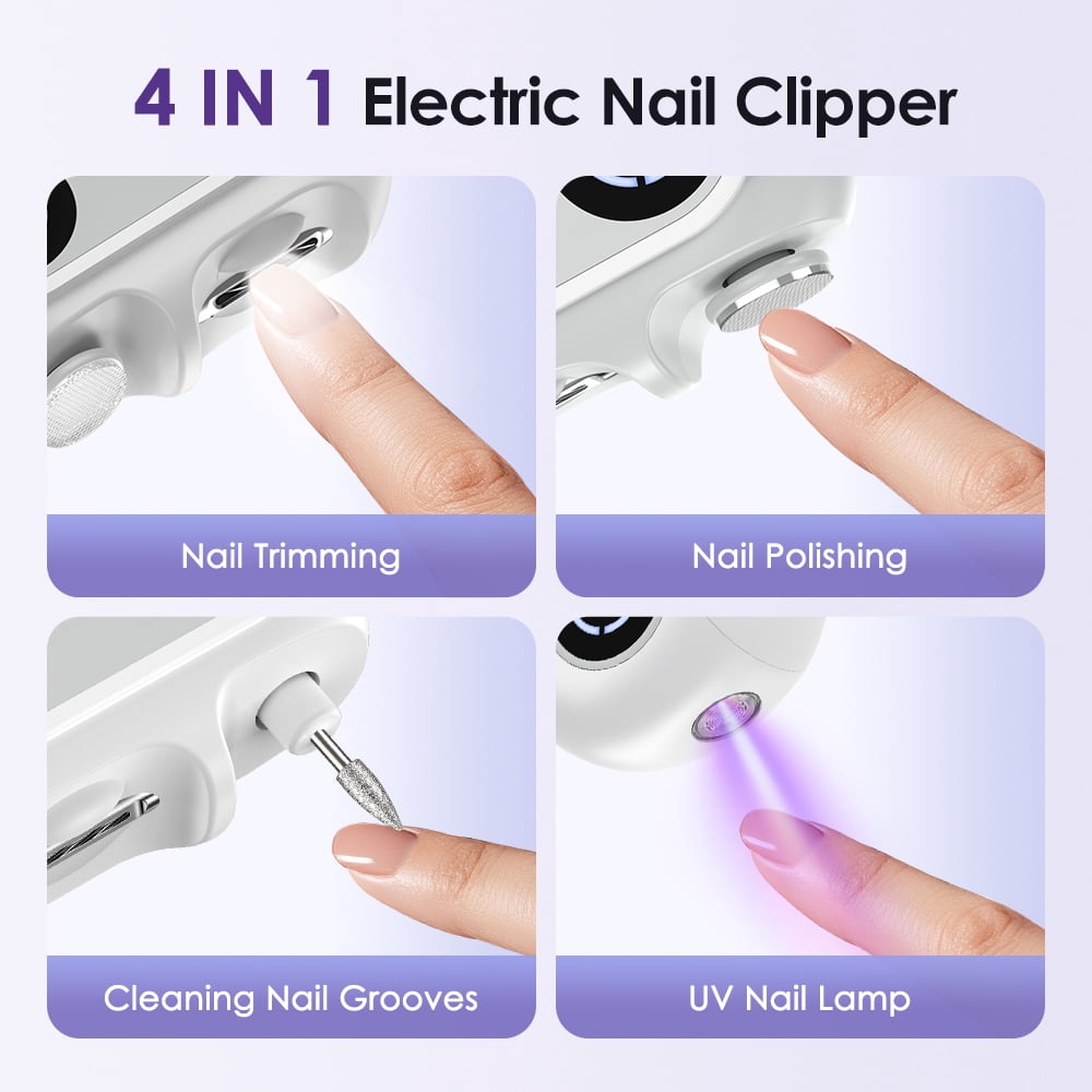 Automatic Baby Nail Trimmer, Electric Nail Clipper Polisher with LED Light, UV Nail Lamp & Nail Storage Box, 4 in 1 Nail File with 2 Speed Trimming, 9 Speed Filing, 500mAh Battery for Baby Senior