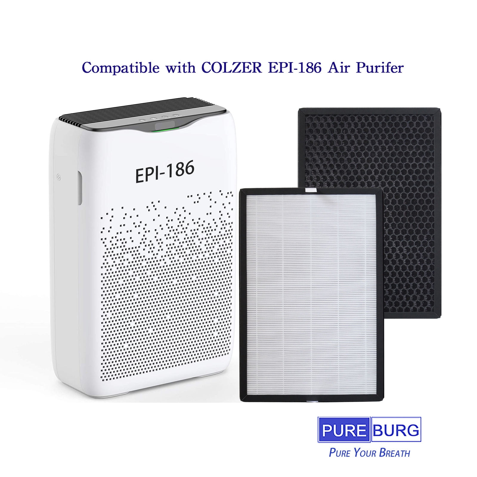 PUREBURG Replacement Filter Compatible with COLZER EPI-186 Air Purifier , 2-Pack H13 True HEPA 3-Stage Filtration Activated Carbon
