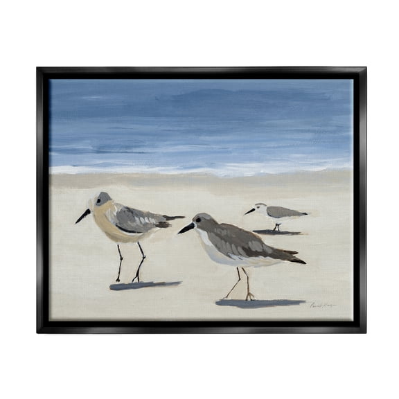 Stupell Industries Sandpipers on Shore Painting Animals & Insects Painting Black Floater Framed Art Print Wall Art, 21 x 17