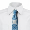thumbnail image 3 of Men's Tie, Oriental Floral Motif, 3.7", Sea Blue and White, by Ambesonne, 3 of 4