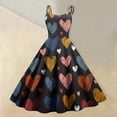 thumbnail image 2 of Women's Valentine's Day Dresses Love Heart Print Off Shoulder Vintage Sleeveless Dress Dark Blue M, 2 of 5