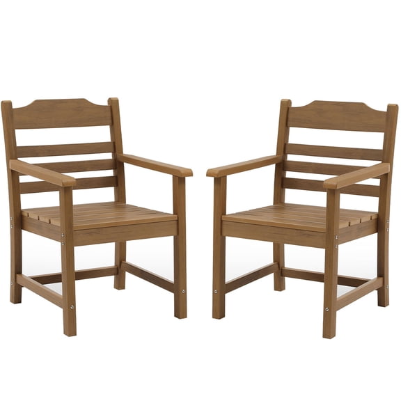 JERFIT 2-Pack Outdoor Adirondack Chairs with Arms, All-Weather Light Teak HDPE Patio Dining Chairs for Deck, Poolside, Garden & Backyard