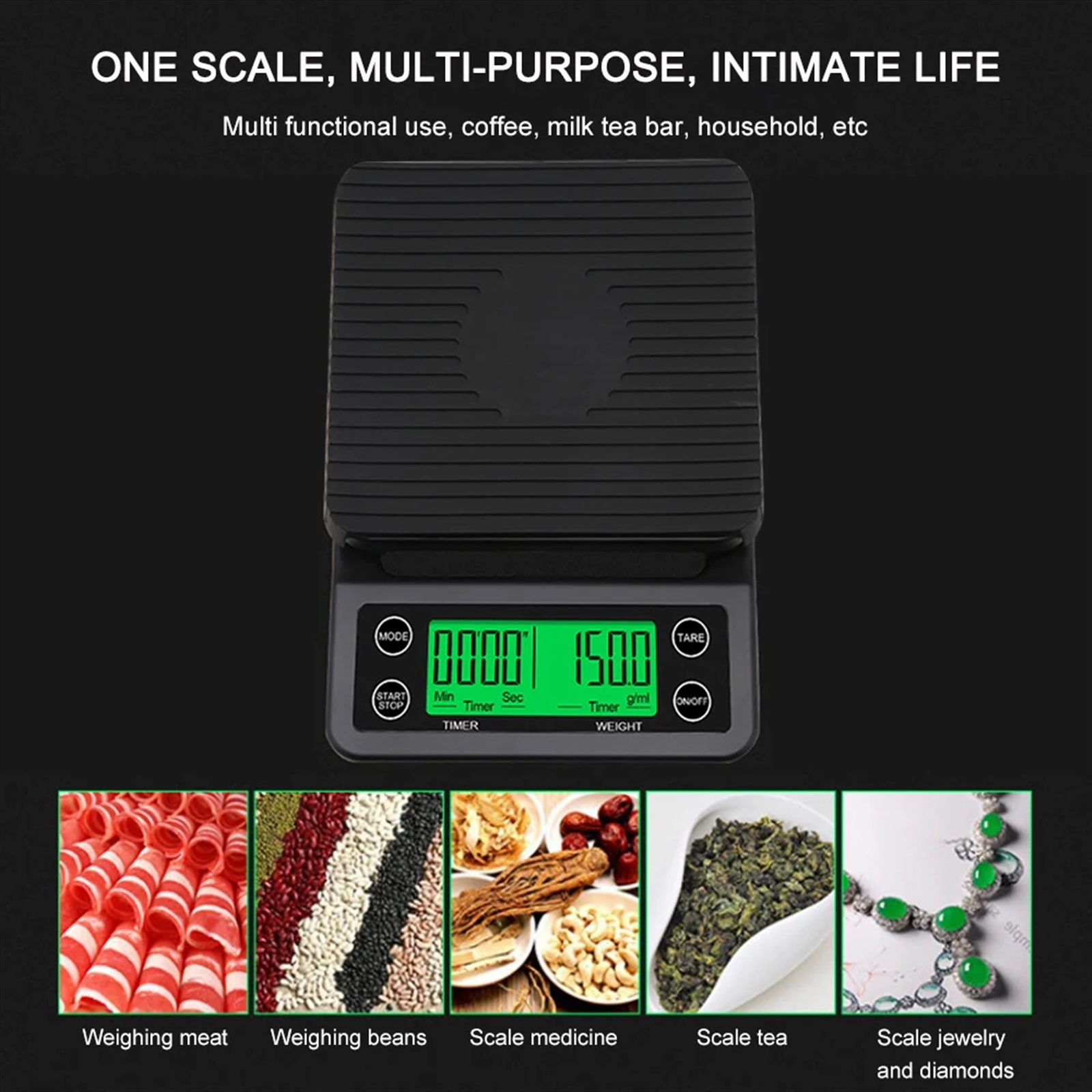 Electric Kitchen Scale 3Kg/0.1g Weighing Food Coffee Electronic Platform Scales LED Digital Display for Cooking and Baking