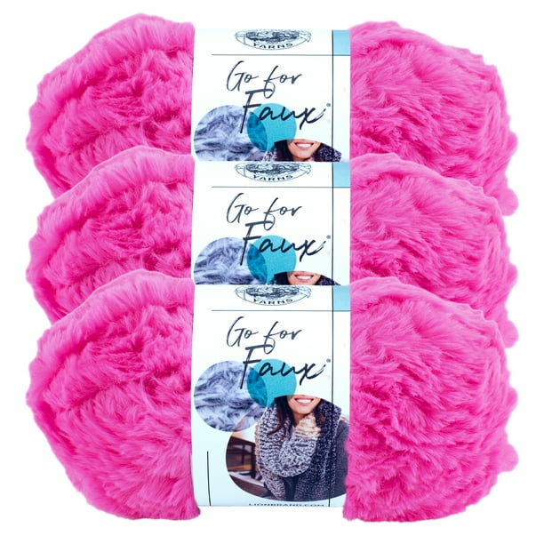 Lion Brand Yarn Go for Faux Meow Pink Faux Fur Super Bulky Polyester
