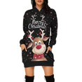thumbnail image 1 of Vestido corto de sudadera con capucha y bolsillos con estampado navideño para mujer informal a la moda Pompotops hdfakjf472, 1 of 6