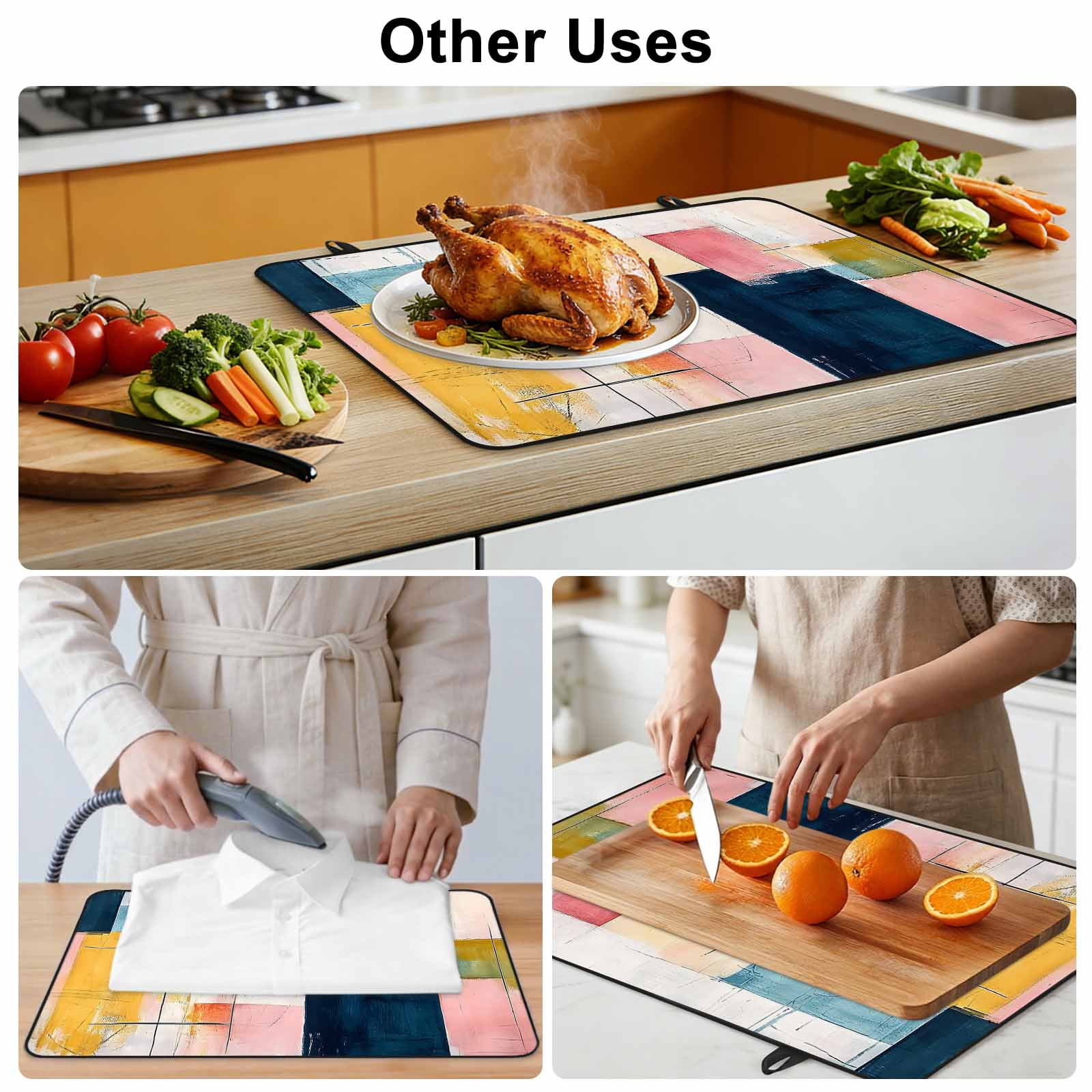 Pink Blue Yellow Stove Top Cover for Electric Stove, Heat-proof & Non Slip Glass Top Stove Cover Protector, Modern Colorful Abstract Ombre Art Kitchen Flat Cooktop Rubber Mat 24x21 Inches