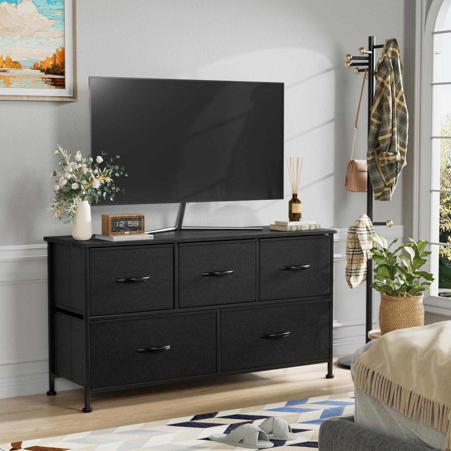 Vineego Dresser for Bedroom with 5 Drawers, Wide Chest of Drawers