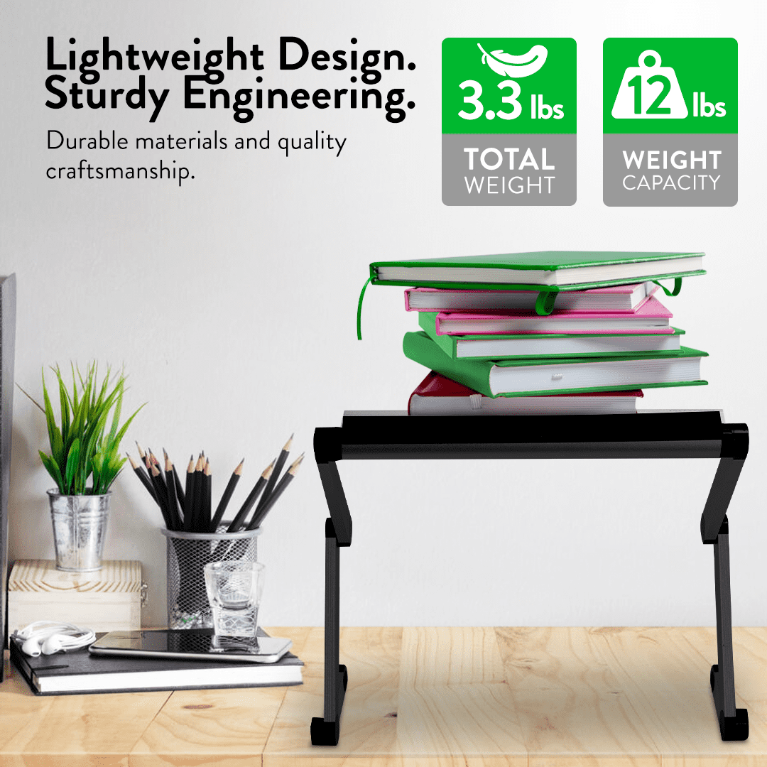 Adjustable Laptop Stand for Desk and Bed – WorkEZ Executive Aluminum Laptop Riser with Ergonomic Height & Tilt, Cooling Panel, and Portable Lap Desk Design