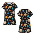 thumbnail image 3 of Bixox Planets In Deep Space Pattern Women's Nightgown, Soft & Breathable Sleepwear, Round Neck Knee-Length Pajama Dress,Loungewear for Home & Sleep, 3 of 7