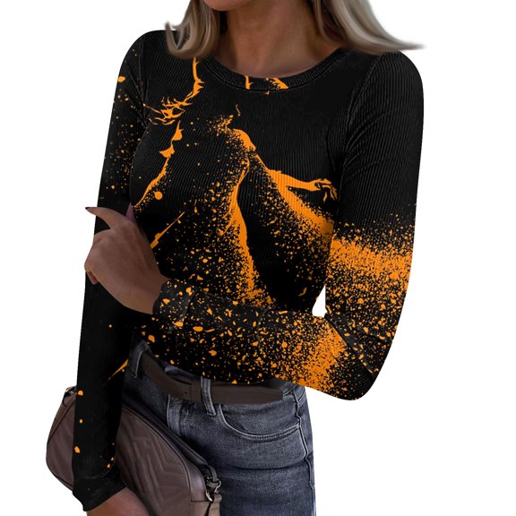 DORKASM Women Halloween Costumes Long Sleeve Ghost Graphic Basic T Shirt Crew Neck Pumpkin Spooky 2026 Pullover Funny Print Fall Winter Fashion Sweatshirt Black XL