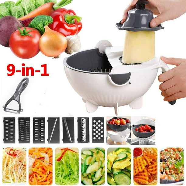 New 9 in 1 Multifunction Magic Rotate Vegetable Cutter with Drain