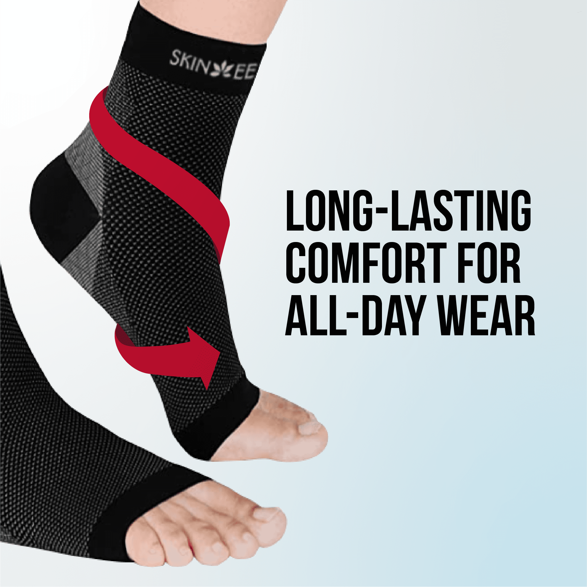 Skineez Hydrating Plantar Fasciitis Compression Sleeve, L/XL, Black