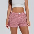 thumbnail image 4 of Pantalones cortos de pijama a cuadros para mujer, con botones, elásticos, de cintura alta, estilo vintage, para verano, 2024, informales, sueltos y rectos, 4 of 5
