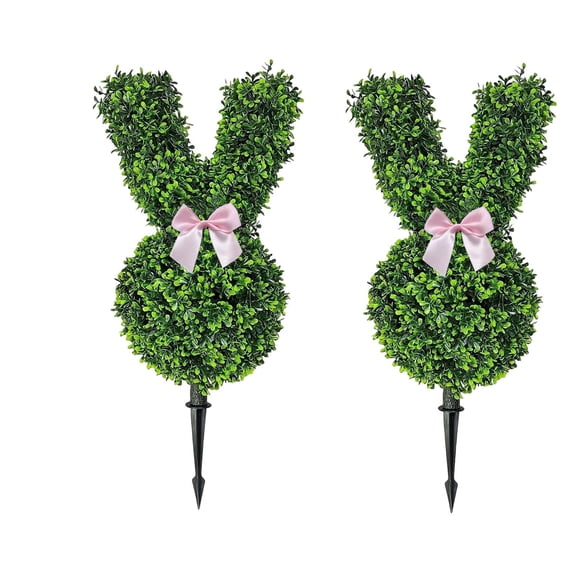 2 Pcs Artificial Bunny Topiary, 2 ft Bunny Shaped Topiary Trees, Faux Boxwood Topiary Bunny with Planter Pots for Indoor Outdoor Home Porch Decor Artificial Bunny Boxwood Plants