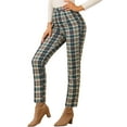thumbnail image 3 of INSPIRE CHIC Women's Plaid Cropped Trousers Button Casual Tartan Check Work Pants XL Green, 3 of 6