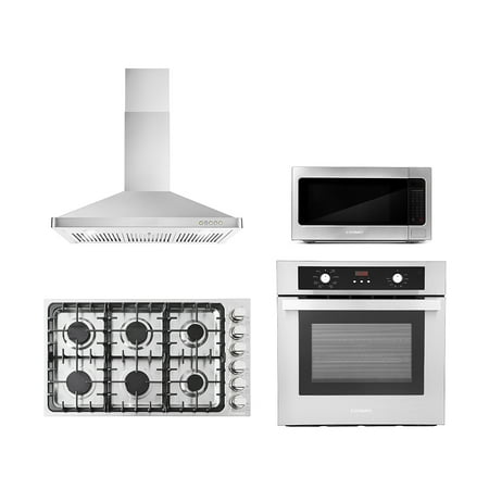 Cosmo 4 Piece Kitchen Package 36  Gas Cooktop 36  Wall Mount Range Hood 24  Single Electric Wall Oven &amp; 24.4  Countertop Microwave