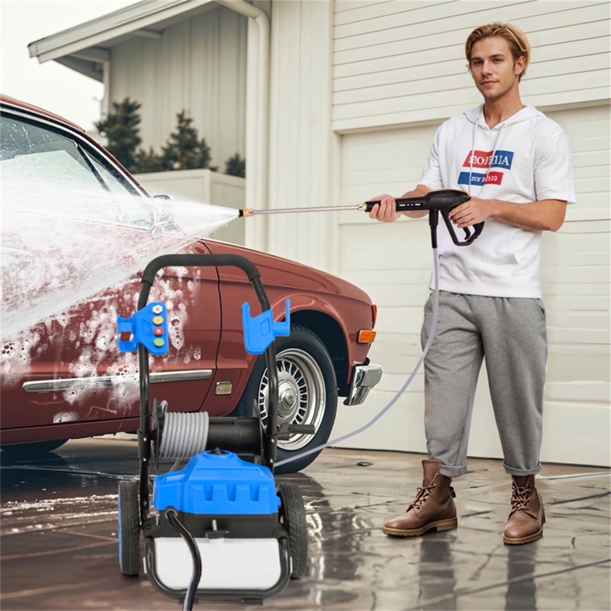 2300 PSI Electric Pressure Washer with Wheels, 1.8 GPM High Power Washer for Driveway, Patio, Deck & Car Cleaning | Includes 5 Quick-Connect Nozzles, Soap Dispenser, 21ft Hose & 35ft Cord