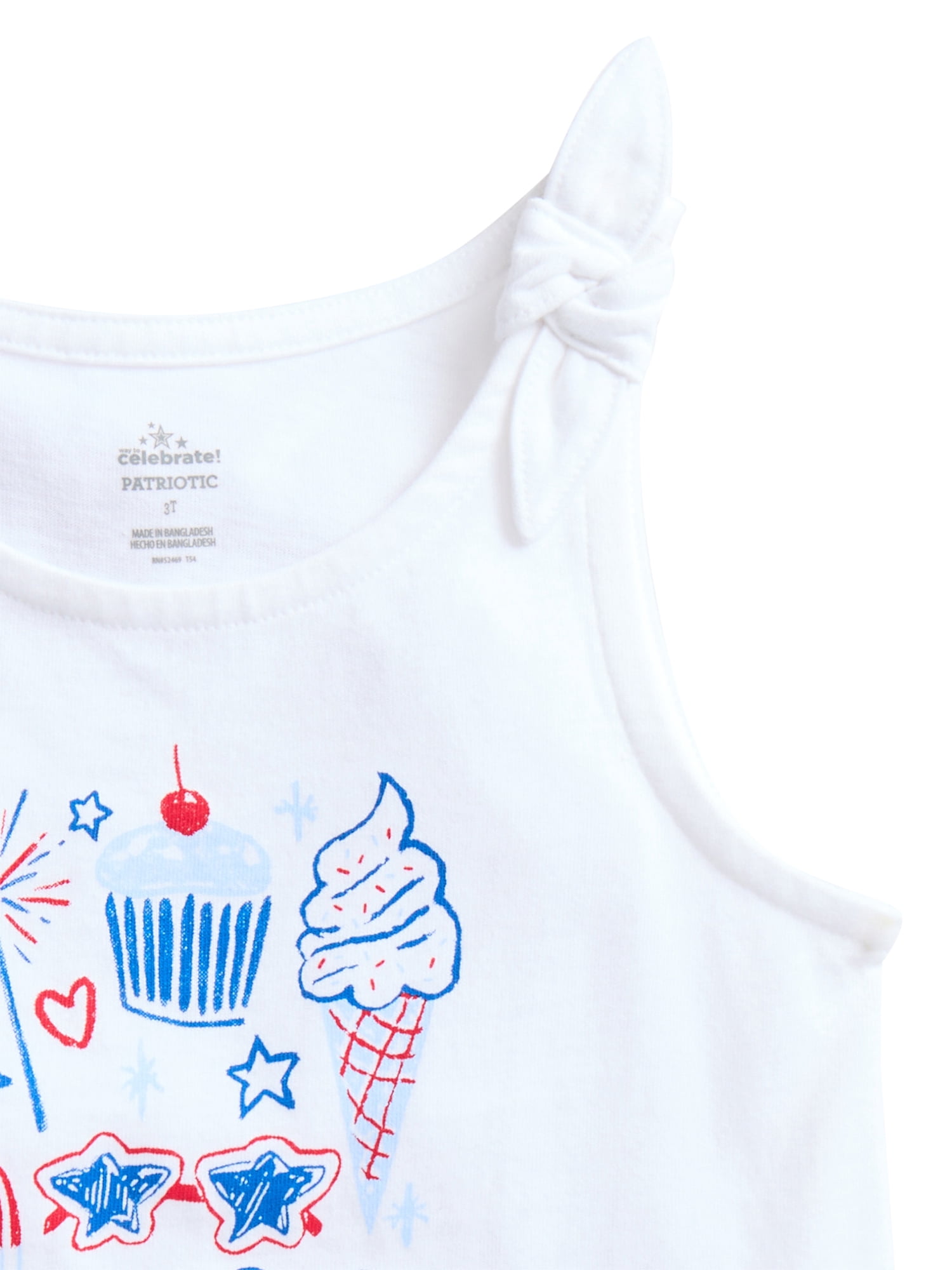Way To Celebrate Fourth of July Toddler Girls Patriotic Americana Americana Knot Tank Top, Sizes 12M-5T