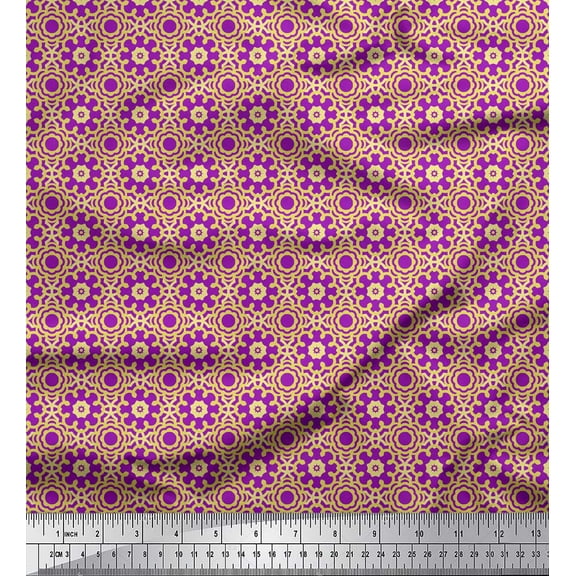 Soimoi Purple Moss Georgette Fabric Floral & Circle Geometric Decor Fabric Printed Yard 42 Inch Wide