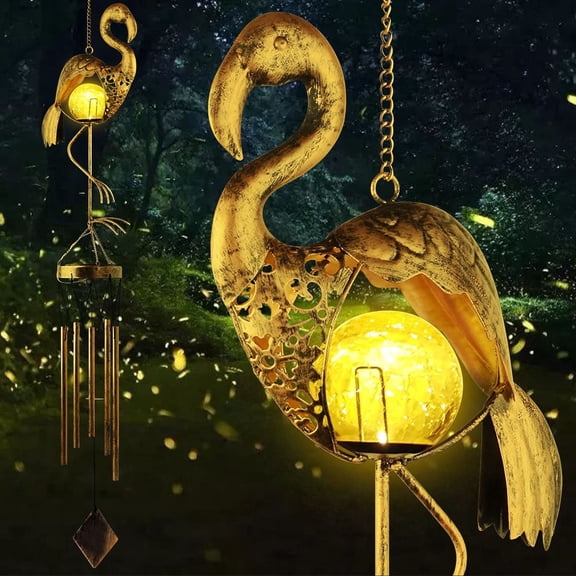 QiShi Flamingo Solar Wind Chime,Retro Style Outdoor Decor