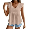 thumbnail image 2 of Karight Womens Babydoll Tank Tops V Neck Ruffle Sleeve Pleated Peplum Shirts Summer Casual Boho Flutter Flowy Tank Tops, 2 of 7