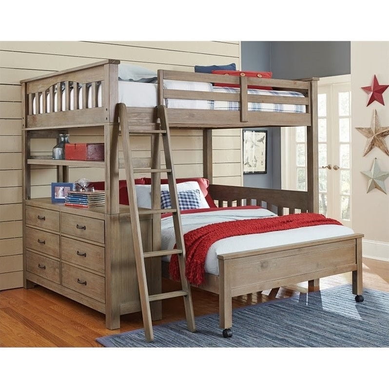NE Kids Highlands Full Loft Bed with Full Lower Bed in Driftwood