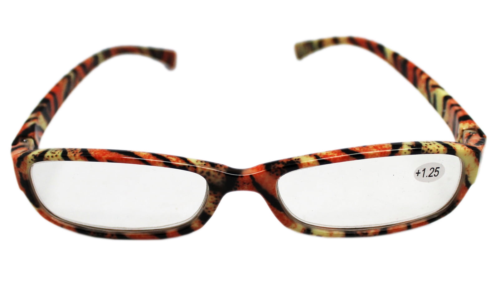 Orange and Yellow Tiger Striped Reading Glasses With Soft Case (+1.25