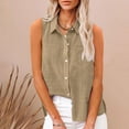 thumbnail image 2 of FAVIPT Plus Size Linen Shirts for Women Sleeveless V Neck Soft Tops Gauze Collared Solid Color Tunic Tees Casual Fashion Summer 2025 Blouses Khaki,XL, 2 of 6