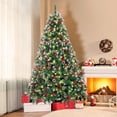 thumbnail image 2 of Pre-lit Artificial Christmas Tree, 6FT Pre-Decorated Artificial Hinged Xmas Tree with 800 Flocked Frosted Tips & 58 Red Berries for Holiday Party Home, 2 of 8