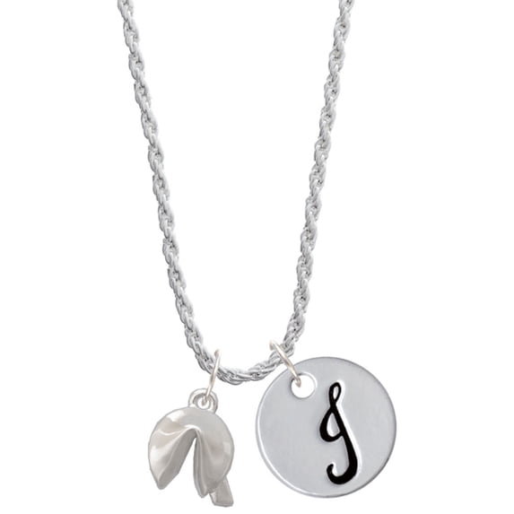 Delight Jewelry Silvertone 3-D Fortune Cookie Silvertone Script Initial Disc - J - Charm Necklace, 20"+3"