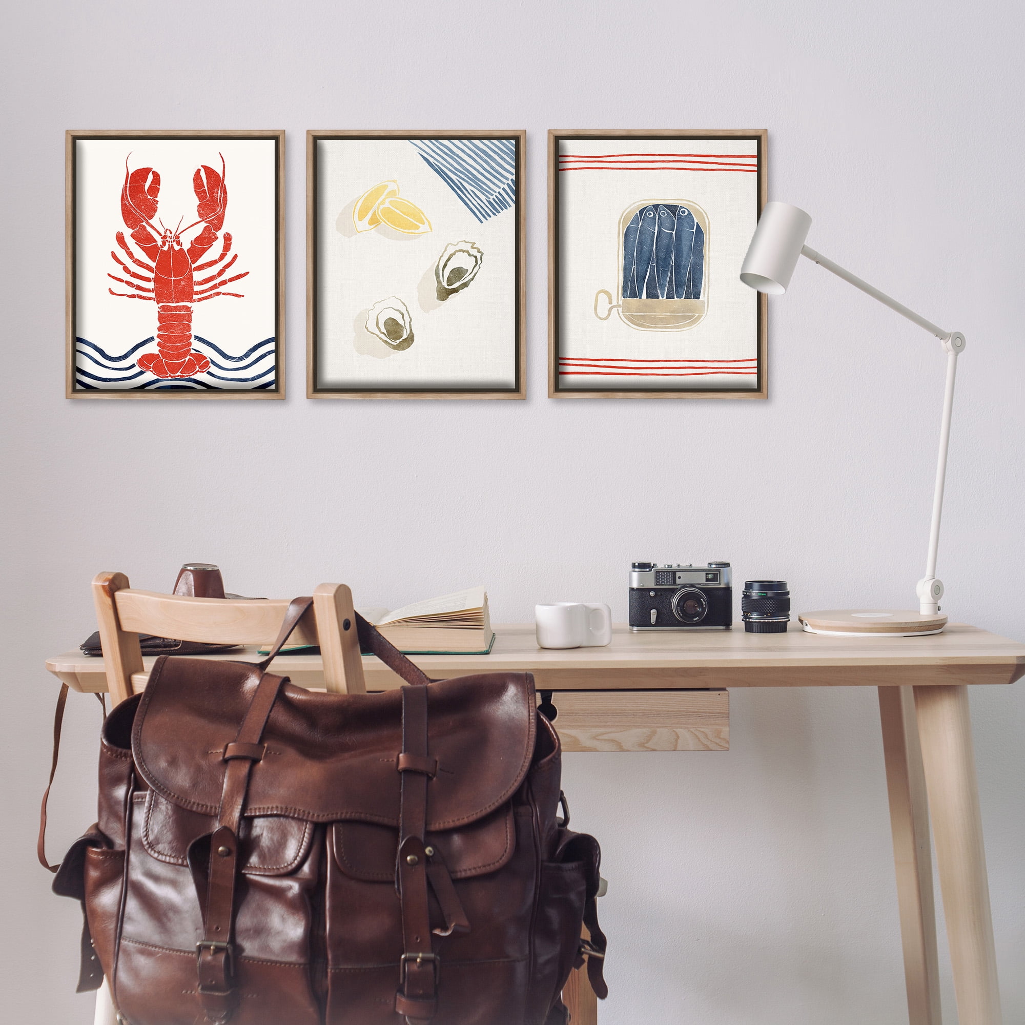 Stupell Industries Abstract Ocean Life Animals & Insects Painting Brown Floater Framed Canvas Art Print Wall Art, 17 x 21, Set of 3