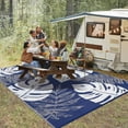 thumbnail image 3 of EastVita 10 X 14 ft Plastic Dark Blue White Rectangular Beach Front Porches Patio Picnic RV Camping Garage Wide Leaves Modern Area Rug, 3 of 8