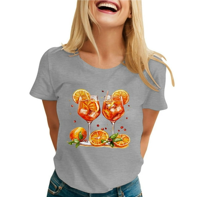 T-shirt à Manches Courtes Imprimé Col Rond Décontracté pour Femmes