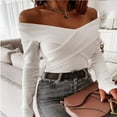thumbnail image 1 of WREESH Femmes Automne Manches Longues Col en V Uni une Épaule Hauts Blouse Sweat-Shirt, 1 of 9