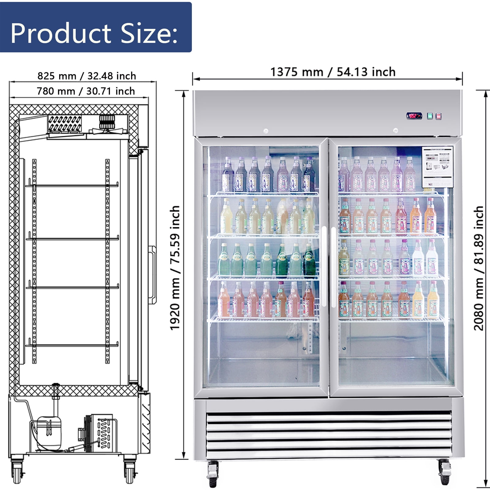 Camellia River 54" Commercial Display Refrigerator, Double Glass Door Merchandiser