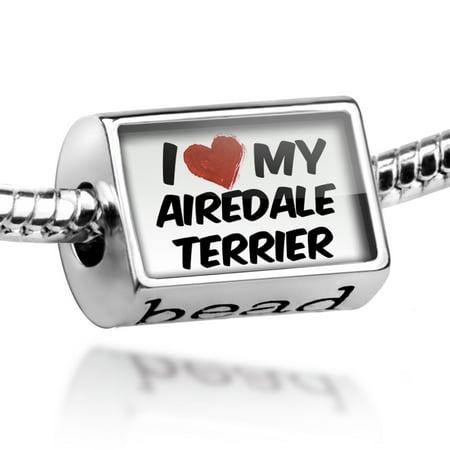 Airedale Dog Charm - Bead I Love my Airedale Terrier Dog from England Charm Fits All European Bracelets