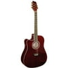 Kona Left-Handed Dreadnought Acoustic Guitar, High-Gloss Transparent Red Finish