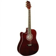 Kona Left-Handed Dreadnought Acoustic Guitar, High-Gloss Transparent Red Finish