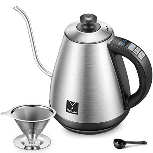 electric gooseneck pour over coffee kettle with coffee dripper, yabano