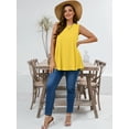 thumbnail image 3 of SHOWMALL Women's Plus Tank Tops Swing Round-Neck Tunic Bright Yellow 2X Summer T Shirts Sleeveless Casual Loose Blouses, 3 of 9