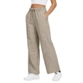 thumbnail image 2 of Womens Wide Leg Track Pants Drawstring High Rise Striped Elastic Waist Baggy Pants with Pockets Coffee S, 2 of 8