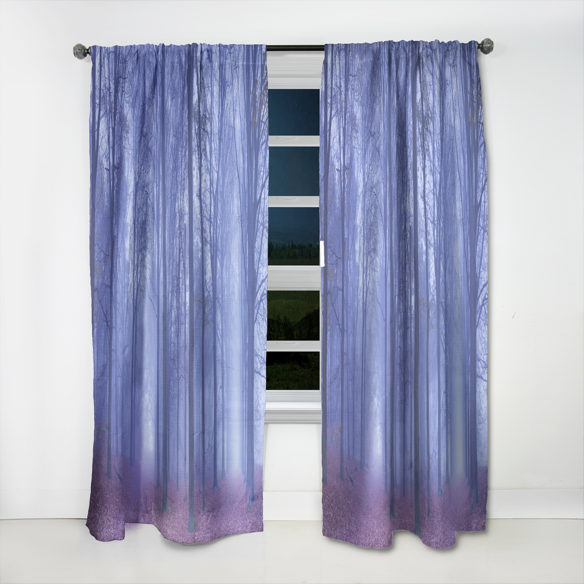 Designart 'Two Paths in Foggy Blue Forest' Landscape Curtain Panel